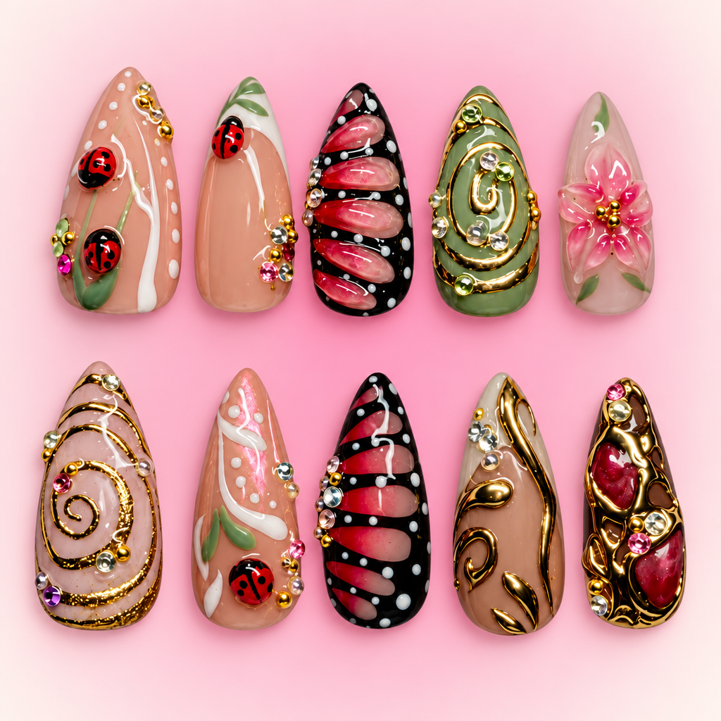 Butterfly Set press-ons with pink background