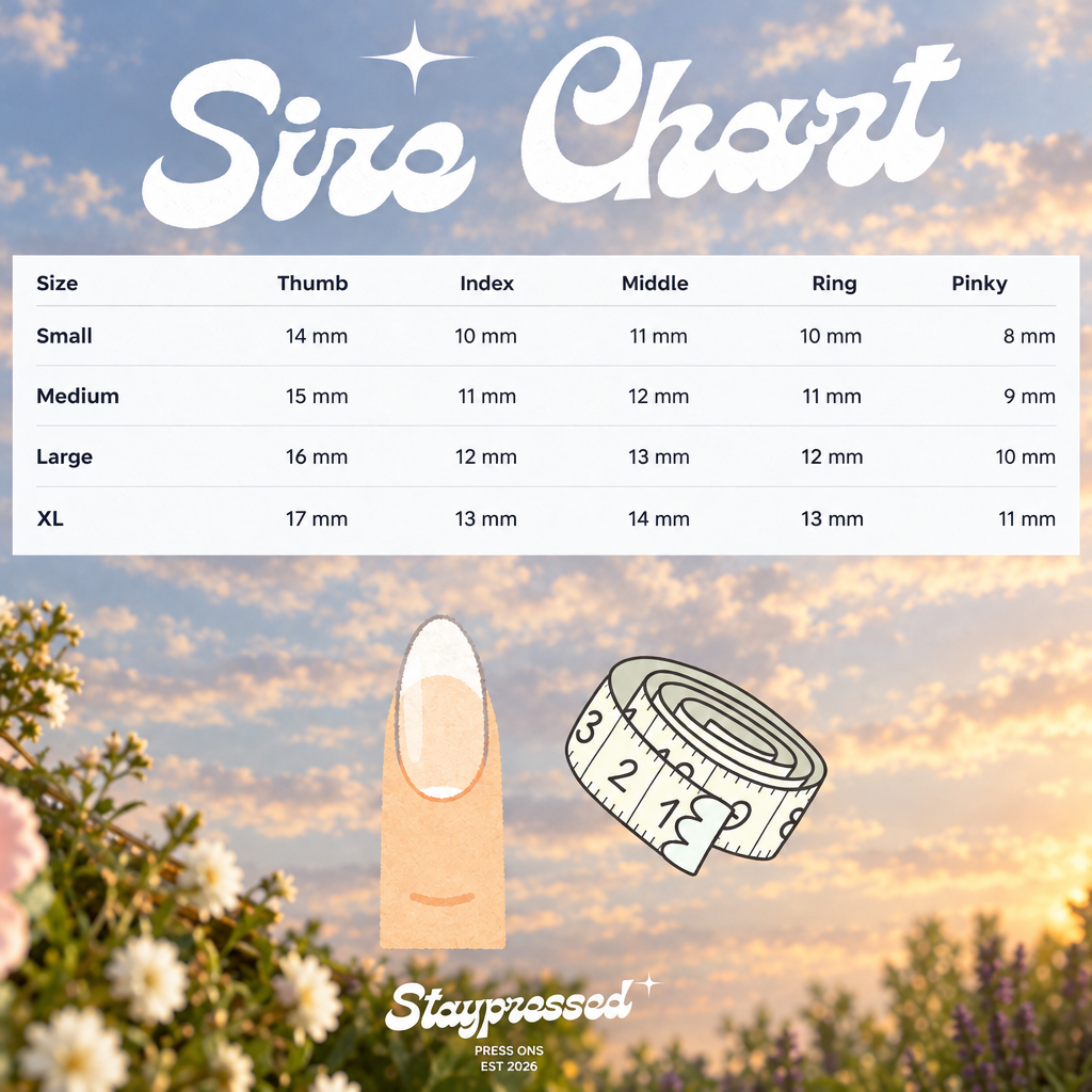 Size chart with sunrise background
